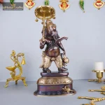 Brass Standing Ganesh Statue with Umbrella | Dark Brown 1 071 eMetalCrafts