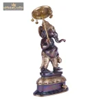 Brass Standing Ganesh Statue with Umbrella | Dark Brown 4 074 eMetalCrafts