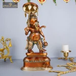 Brass Standing Ganesh Statue with Umbrella | Light Brown 1 081 eMetalCrafts