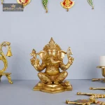 Brass Ganesha Statue God Sitting Idol 1 131 eMetalCrafts