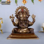 Brass Ganesha With Brown Idol 1 141 eMetalCrafts