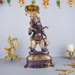Brass Lord Ganesha Statue with Umbrella | Dark Brown