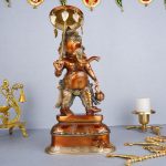 Brass Lord Ganesha Statue with Umbrella | Light Brown
