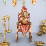 Brass Ganesha Sitting On Chair Figurine