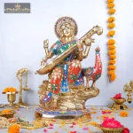 Brass Saraswati Mata Idol Showpiece Statue for Pooja Room 1 011 1 eMetalCrafts