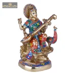 Brass Saraswati Mata Idol Showpiece Statue for Pooja Room 3 013 2 eMetalCrafts