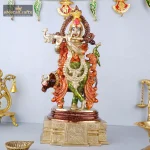 Bronze Brass Krishna Idol with Cow 1 021 4 eMetalCrafts