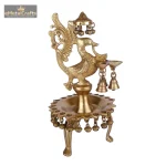 Brass Stand Deepak - Fully Decorated Peacock and bells 2 063 2 eMetalCrafts
