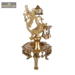 Brass Stand Deepak - Fully Decorated Peacock and bells 3 064 1 eMetalCrafts