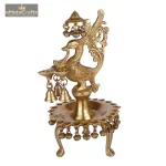 Brass Stand Deepak - Fully Decorated Peacock and bells 4 065 1 eMetalCrafts