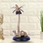 Aluminium Metal Golden Sitting Camel with Tree And Black Platfom