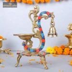Brass Stone Peacock Diya for Puja Classy Oil Lamp With Bell 1 101 3 eMetalCrafts