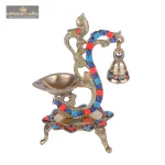 Brass Stone Peacock Diya for Puja Classy Oil Lamp With Bell 2 103 3 eMetalCrafts