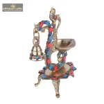 Brass Stone Peacock Diya for Puja Classy Oil Lamp With Bell 3 104 4 eMetalCrafts