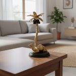 Aluminium Metal Golden Sitting Camel with Tree And Black Platfom