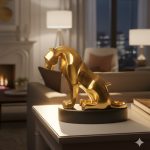 Aluminium Modern Golden Panther on Black Platfom