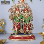 Elegant Brass Radha Krishna Idols with Kalpavriksha Tree & Peacock 1 brass radha krishna