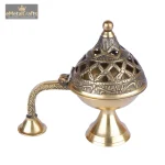 Brass Ethnic Carved Design Incense Burner with Handle 2 202 eMetalCrafts