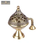 Brass Ethnic Carved Design Incense Burner with Handle 4 204 eMetalCrafts