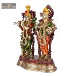 Brass Beautifully Carved Radha Krishna Statue with Multicolour 2 3 34 eMetalCrafts