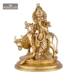 Brass Lord Krishna Statue with Cow 2 472 eMetalCrafts