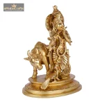 Brass Lord Krishna Statue with Cow 3 473 eMetalCrafts