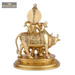 Brass Lord Krishna Statue with Cow 5 475 eMetalCrafts