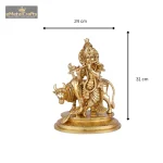 Brass Lord Krishna Statue with Cow 6 476 eMetalCrafts