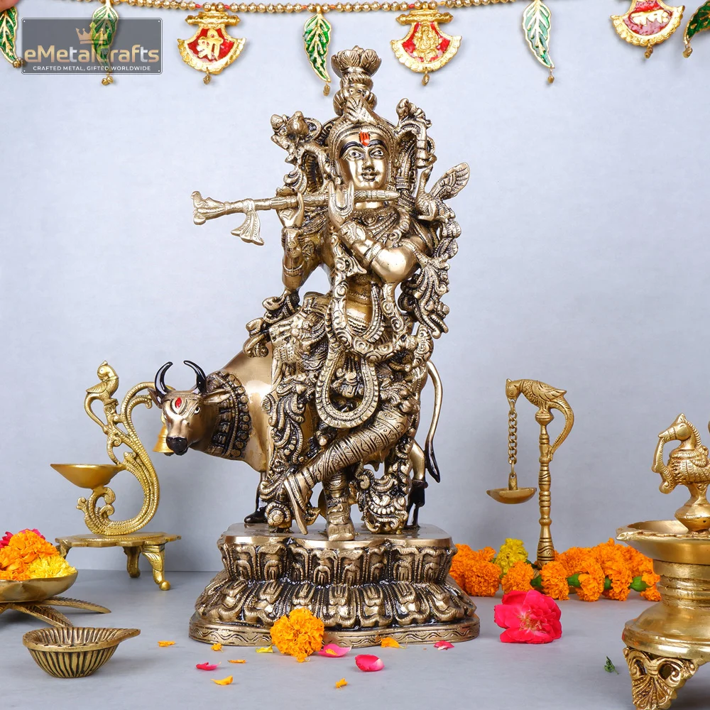 krishna ji with cow statue krishna ji with cow statue