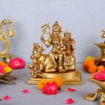 Brass Lord Shiva Parvati Kartikeya and Ganesha Murti Shiv Family Parivar With Nandi Idol