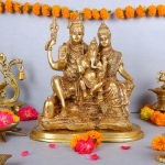 Brass Goddesses Statue Shiva Parvati and Ganesha Idol Murti