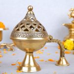 Brass Ethinic Carved Design Incense Burner with Handle
