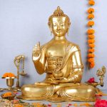 Brass Meditating Buddha Statue Figurine Buddhism Decor