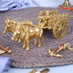 India Brass Metal Vintage Bullock Cart with Double Bull with Open Jaali 
