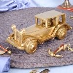 Brass Metal Vintage Car Statue with Glossy Antique Finish