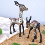 Two Enamel-Decorated Brass Deer Figurine
