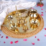 Brass pooja thali set with 10 pooja items Brass