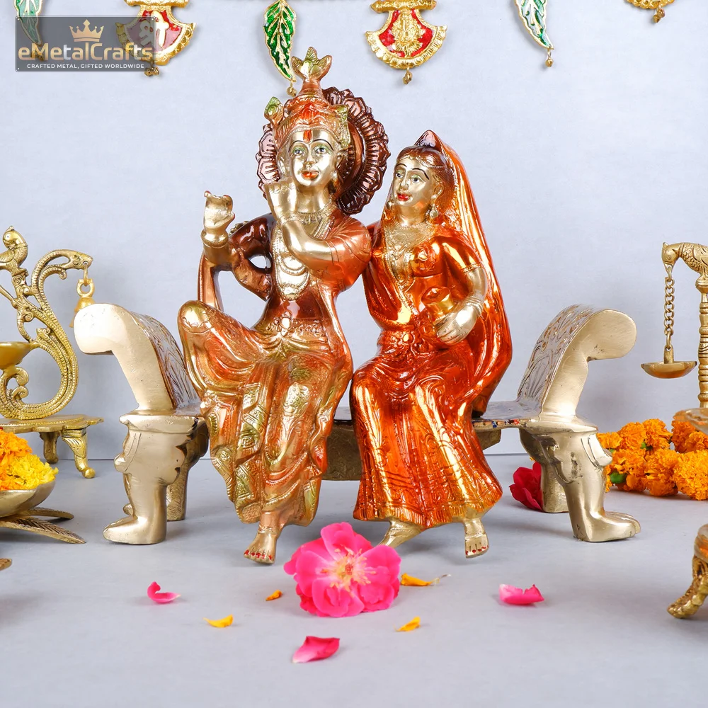 brass radha krishna sitting