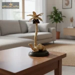 Aluminium Golden Sitting Camel Metal with Tree And Black Platfom 1 camel metal