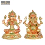 Divine Brass Goddess Lakshmi & Lord Ganesha Idol Pair 1 pure brass ganesh laxmi idol