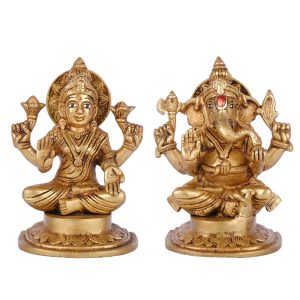 Brass Lakshmi Ganesha Idol Set for Puja, Home Décor & Auspicious Gifting