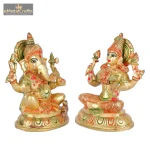 Divine Brass Goddess Lakshmi & Lord Ganesha Idol Pair 2 2 eMetalCrafts