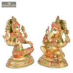 Divine Brass Goddess Lakshmi & Lord Ganesha Idol Pair 3 3 eMetalCrafts