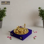 Brass Pooja Thali Set Blue Gift Box 1 011 eMetalCrafts