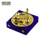 Brass Pooja Thali Set Blue Gift Box 2 012 eMetalCrafts