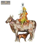 Big Size Brass Idol of Krishna Sitting on Kamdhenu 2 2 14 eMetalCrafts
