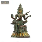 Hindu Goddess Idol Saraswati Statue Dark Green Golden Finish 2 DSC04064 1 eMetalCrafts