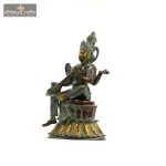 Hindu Goddess Idol Saraswati Statue Dark Green Golden Finish 3 DSC04066 eMetalCrafts