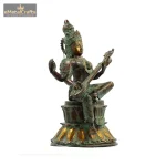 Hindu Goddess Idol Saraswati Statue Dark Green Golden Finish 4 DSC04068 eMetalCrafts