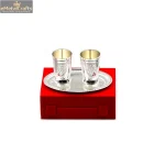 Silver-Plated 2 Brass Glasses with Tray Red Velvet Gift Box 3 DSC04437 1 eMetalCrafts